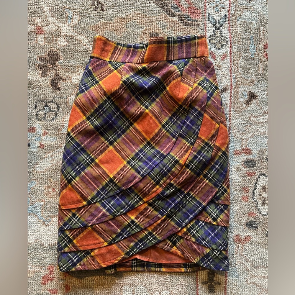 Anthropologie Plaid Orange and Purple Women's Skirt